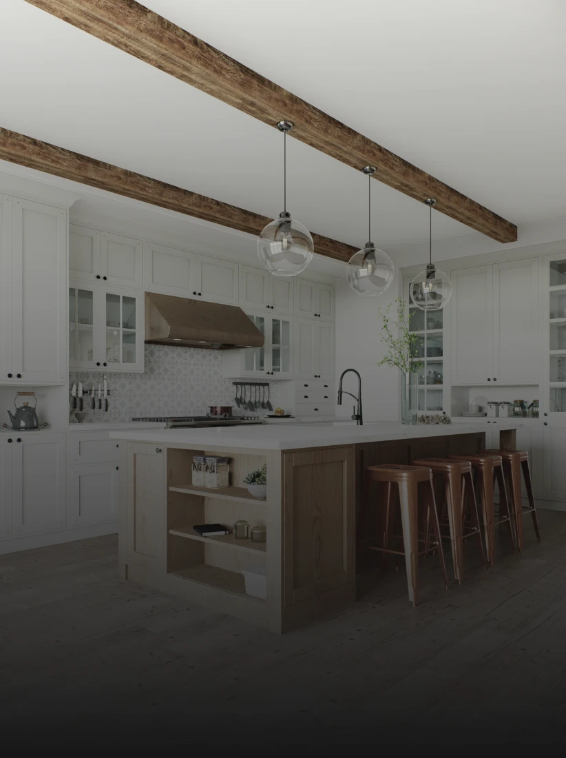 Modern kitchen with wooden beams